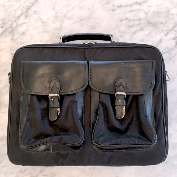 Roots black nylon & leather laptop|brief case with cross body padded strap - Picture 1 of 14